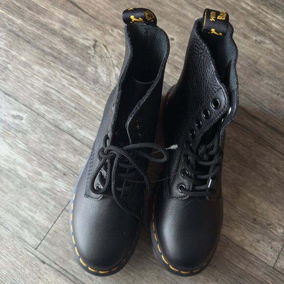 Dr. Martens 1460 Pascal Black Leather Boots Yellow Stitching & AirWair Sole Sz 6 - Picture 4 of 10
